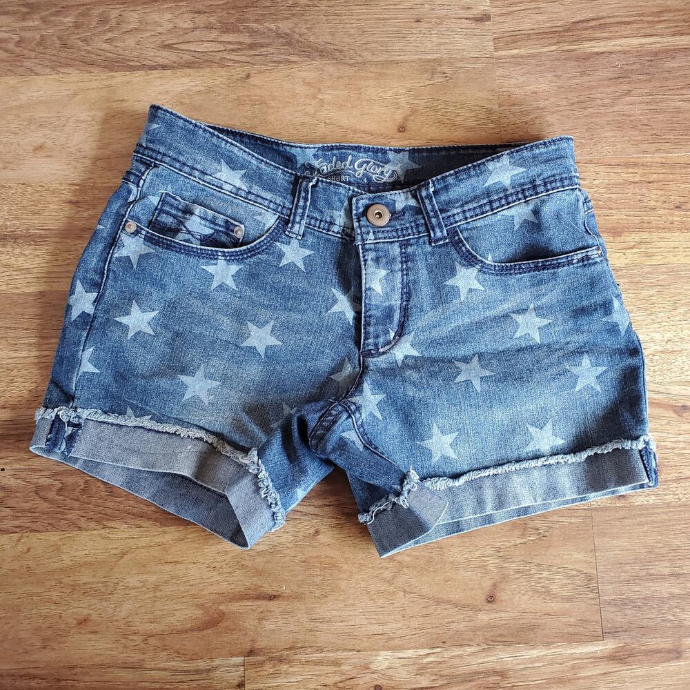 Faded Glory Jean Shorts Size 4 Star Print Stretch